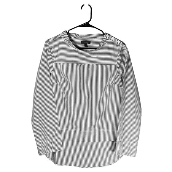 J. Crew Women's Blouse White Black Striped Button Long Sleeve Top Shirt Size 2 - Picture 1 of 8